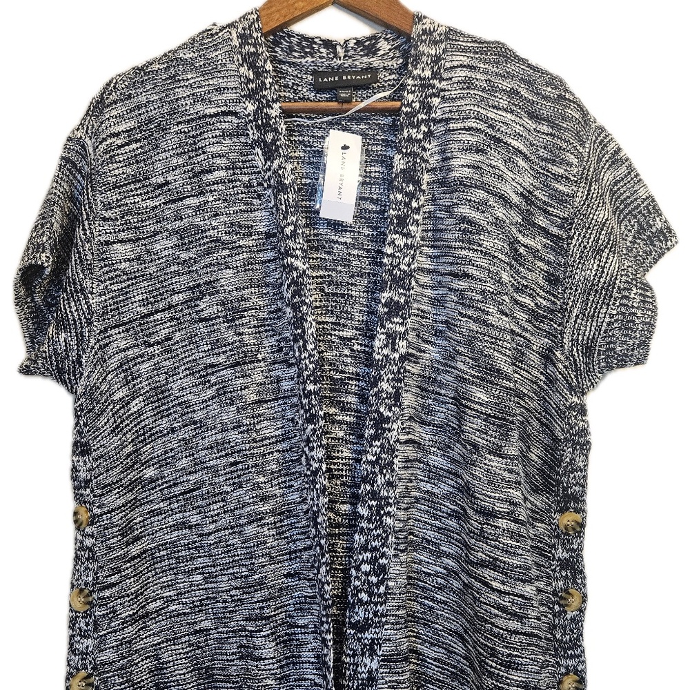 Lane Bryant Cardigan Womens 10/12 Gray‎ Short Sleeve Open Front Button Knit